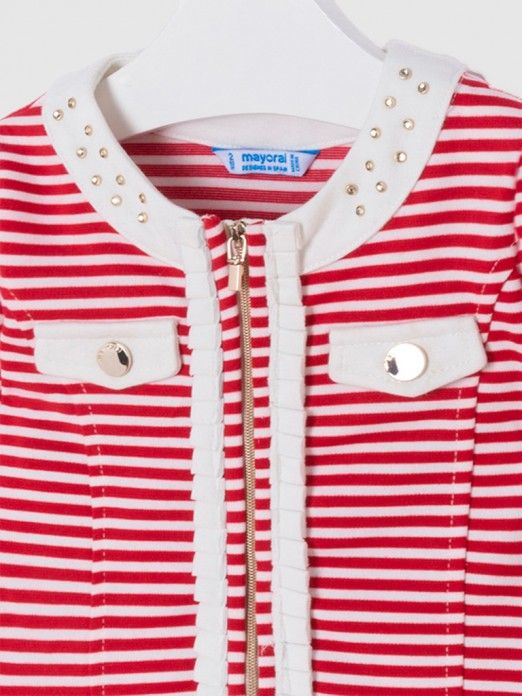 3410 Mayoral Striped Strass Jacket for Girls Red
