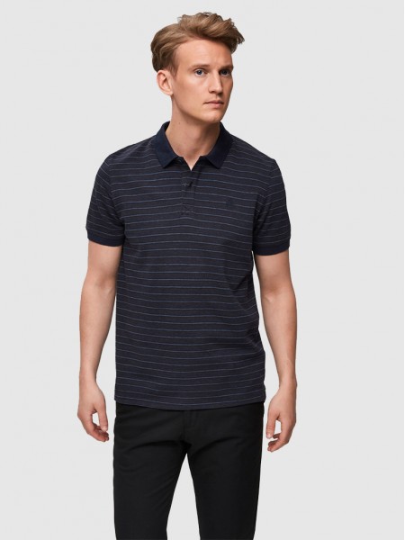 Polo Shirt Man Blue Stripe Selected