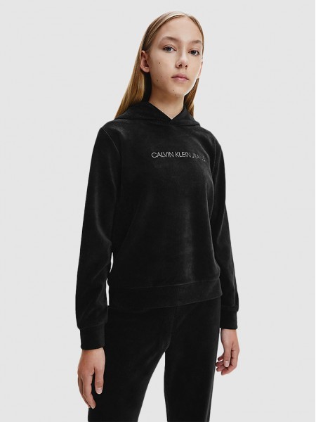 Sweatshirt Menina Rib Velour Boxy Calvin Klein