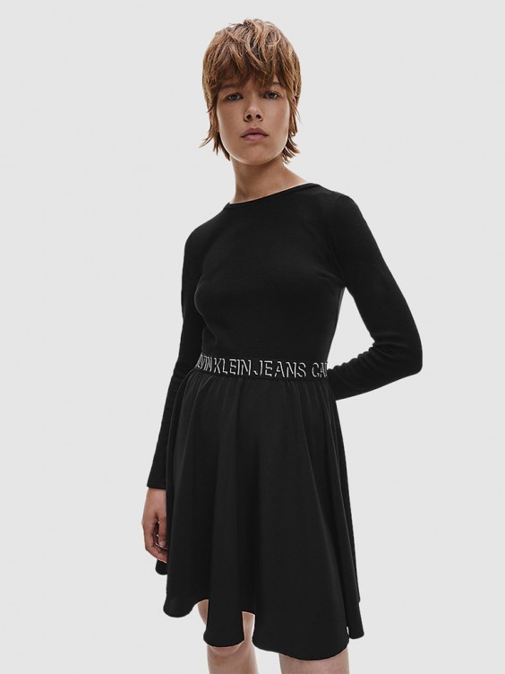 Dress Calvin Klein Jeans Logo Elastic Short Sleeve Dress Black