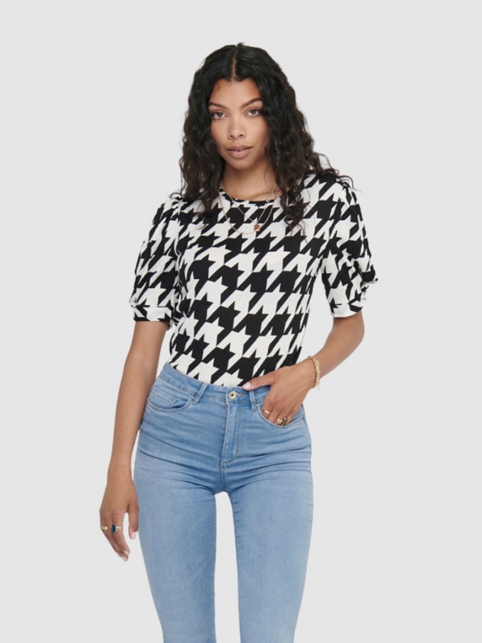 Camiseta Mujer Negro Con Blanco Only