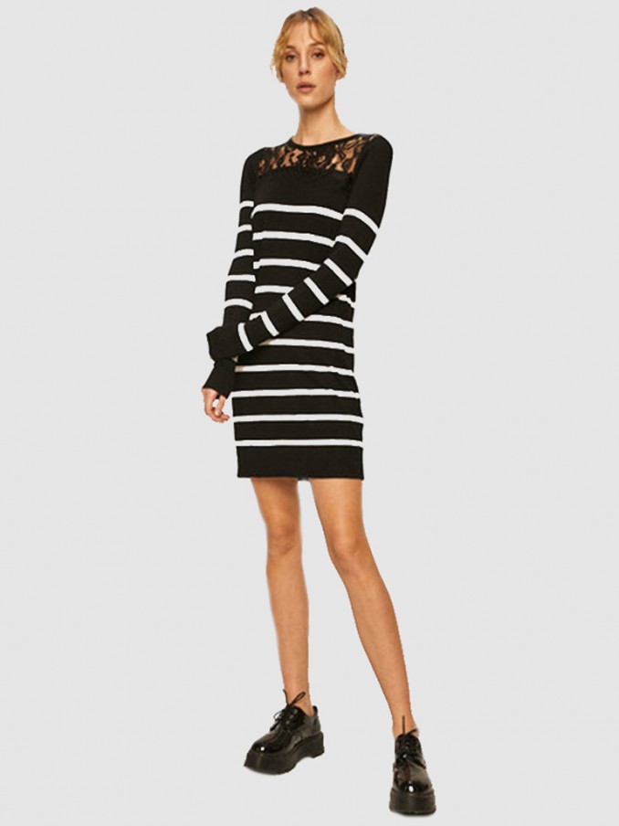 Vestido Mujer Negro Con Blanco Vero Moda