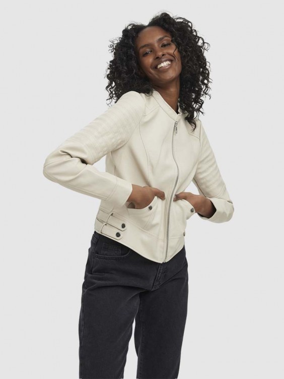 Bike Jacket Vero Moda White Leather Jacket Buy VERO MODA Off-white - Main Image