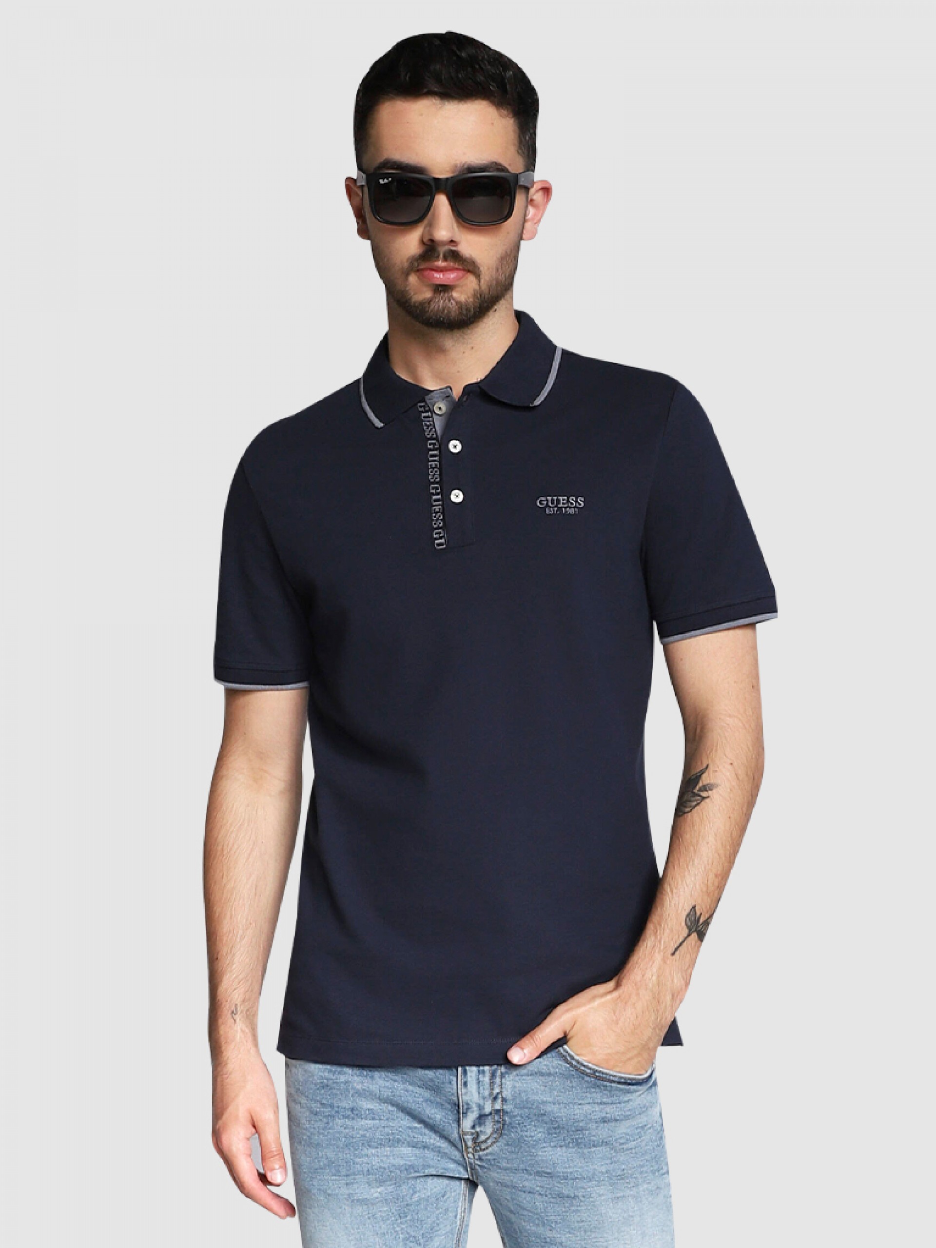 Polo Hombre Azul Marino Guess