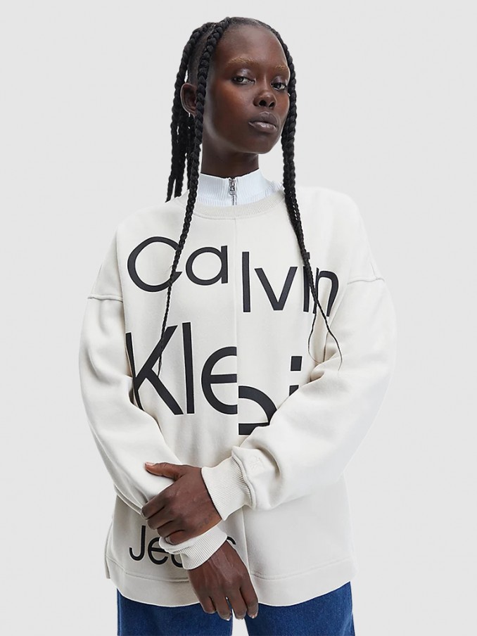 Sweatshirt Mujer Beige Calvin Klein