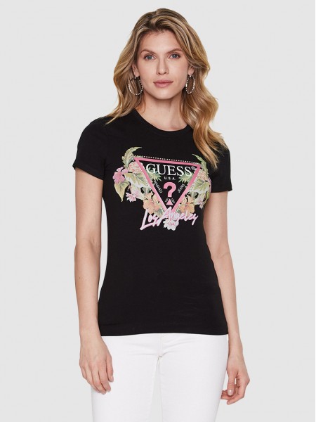 T-Shirt Mulher Triangle Flowers Guess