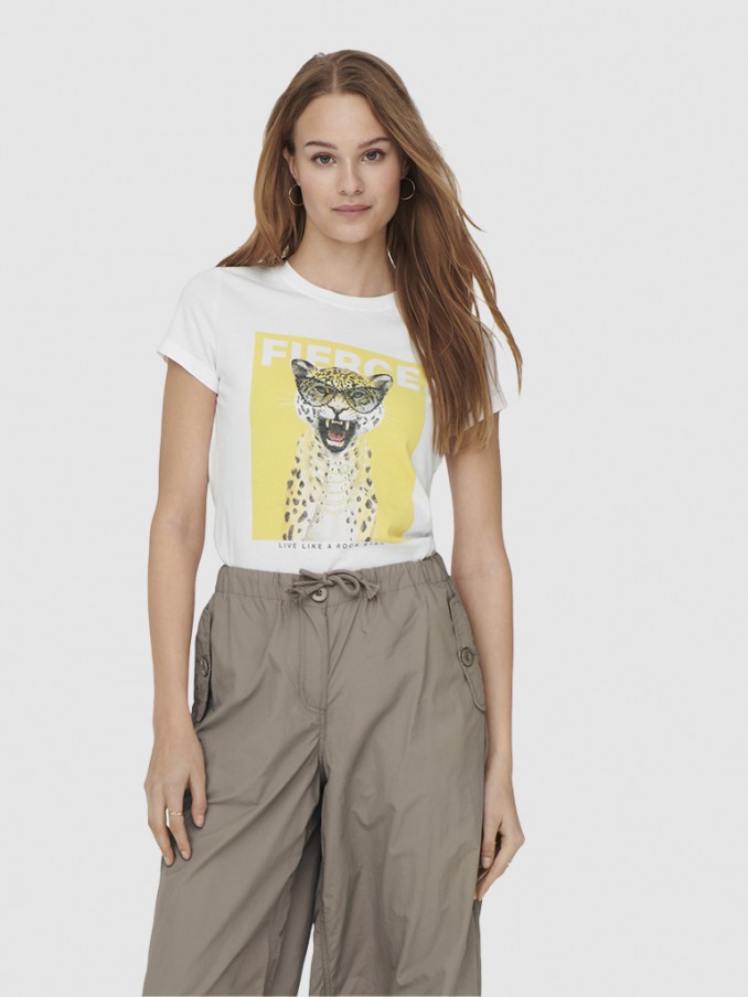 T-Shirt Woman White With Yellow Only