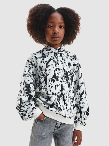 Sweatshirt Girl Black W / White Calvin Klein