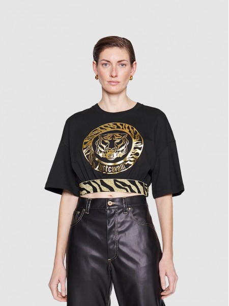 T-Shirt Mulher Tiger Round Gold Just Cavalli