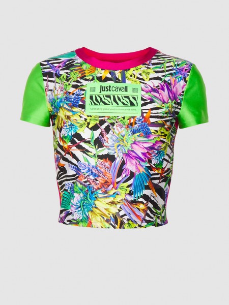 T-Shirt Mulher Slim Crop Flower Just Cavalli