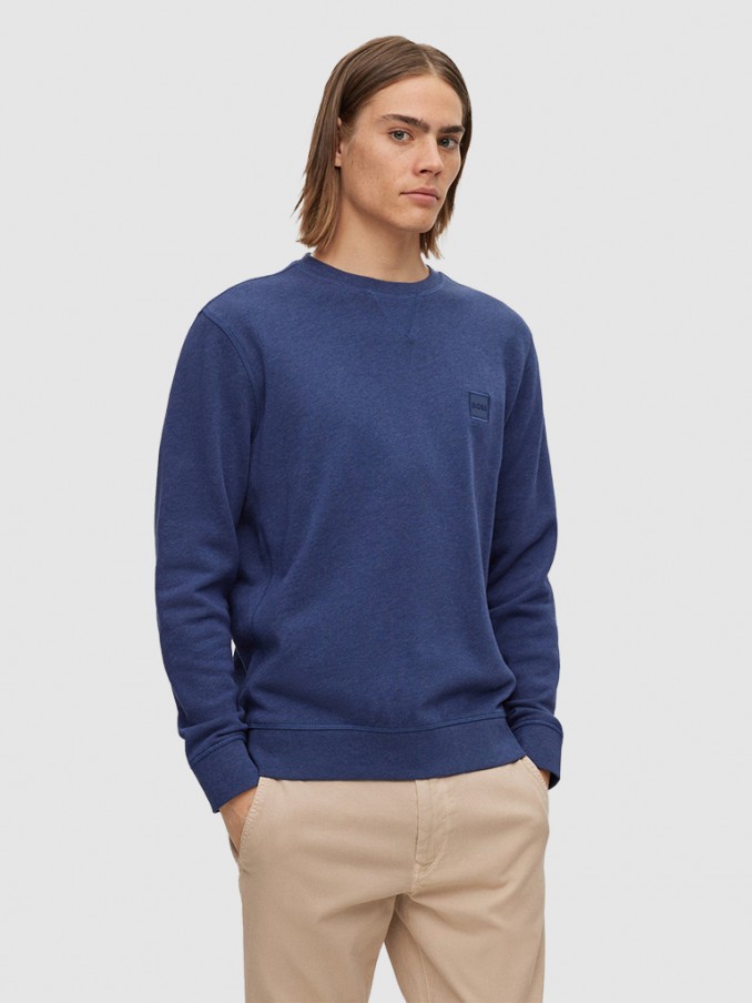 Sweatshirt Man Dark Blue Boss - Orange