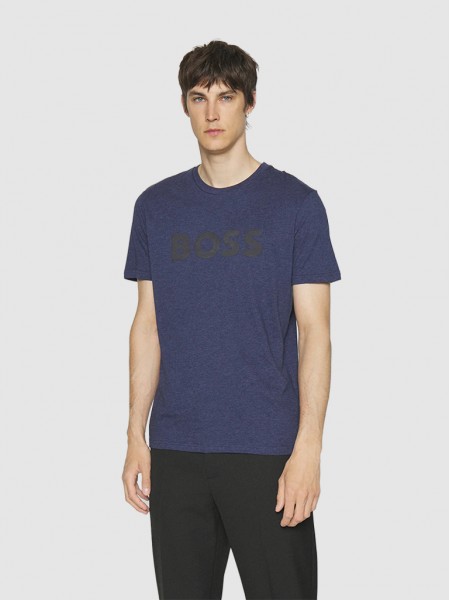 T-Shirt Man Dark Blue Boss - Orange