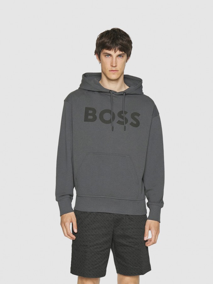 Sweatshirt Man Dark Grey Boss - Orange