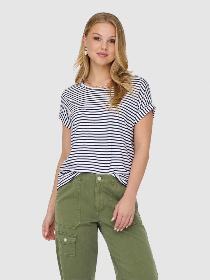 Camiseta Mujer Raya Azul Only