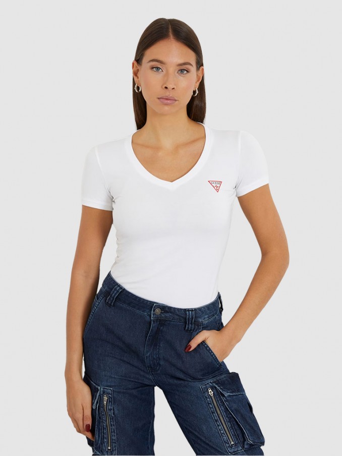 T-Shirt Mulher Ss Vn Mini Triangle Tee Guess