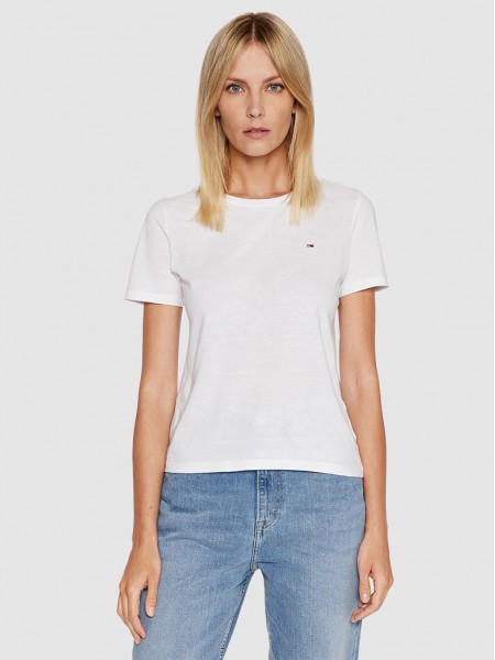 T-Shirt Woman White W / Blue Tommy Jeans
