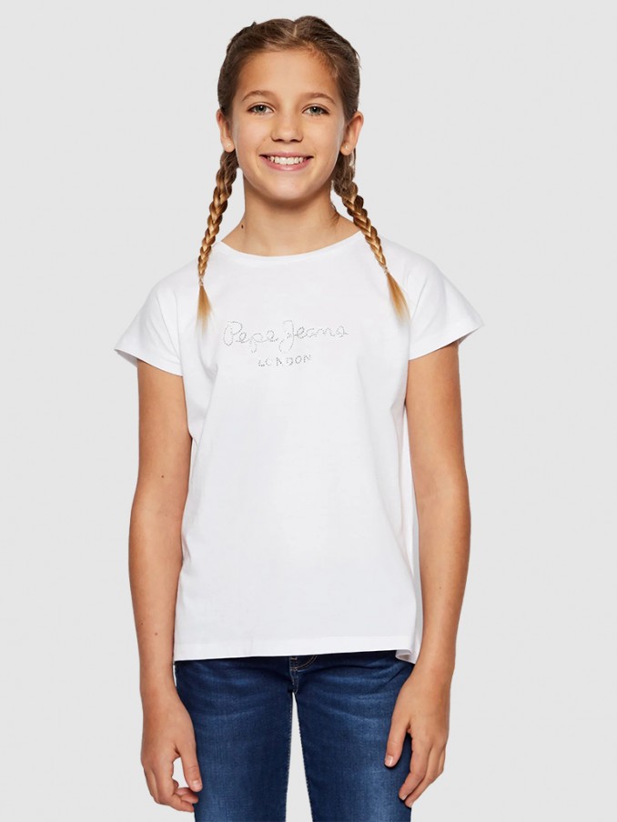 T-Shirt Girl White With Gray Pepe Jeans London