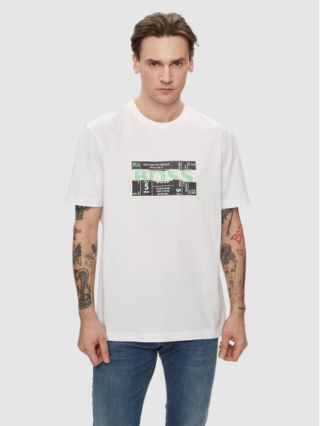 T-Shirt Man White W/ Green Boss