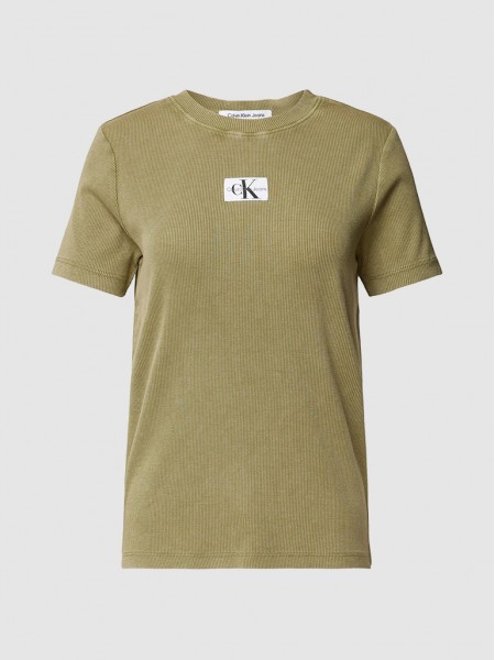 T-Shirt Mulher Label Washed Calvin Klein