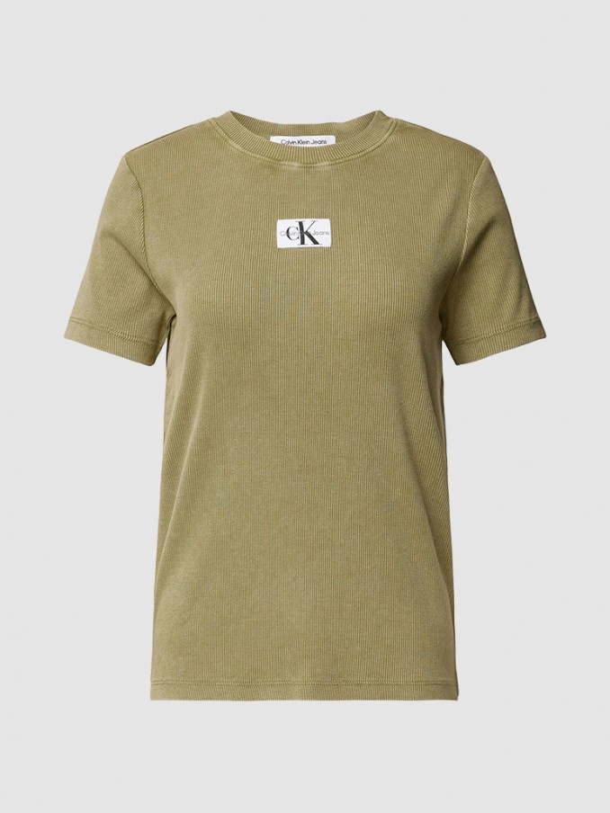 T-Shirt Mulher Label Washed Calvin Klein