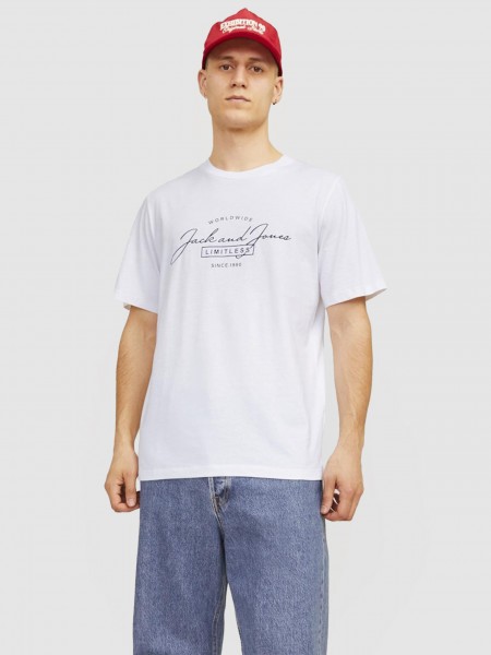 T-Shirt Man White W / Black Jack & Jones