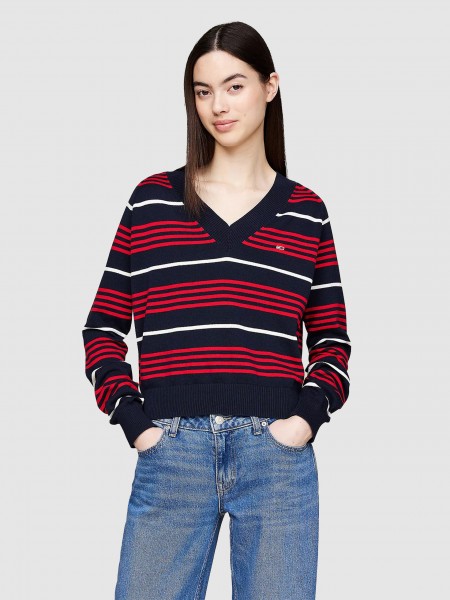 Pullover Woman Red Stripe Tommy Jeans