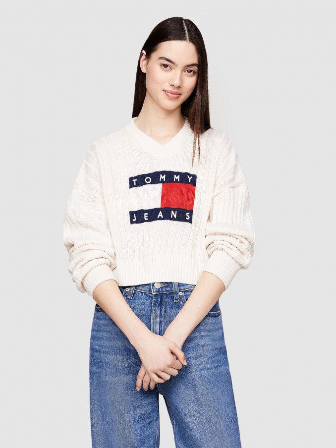 Pullover Woman Cream Tommy Jeans