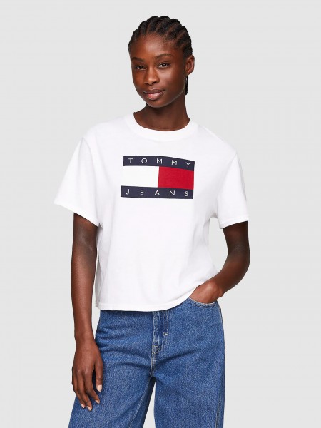 T-Shirt Woman Cream Tommy Jeans