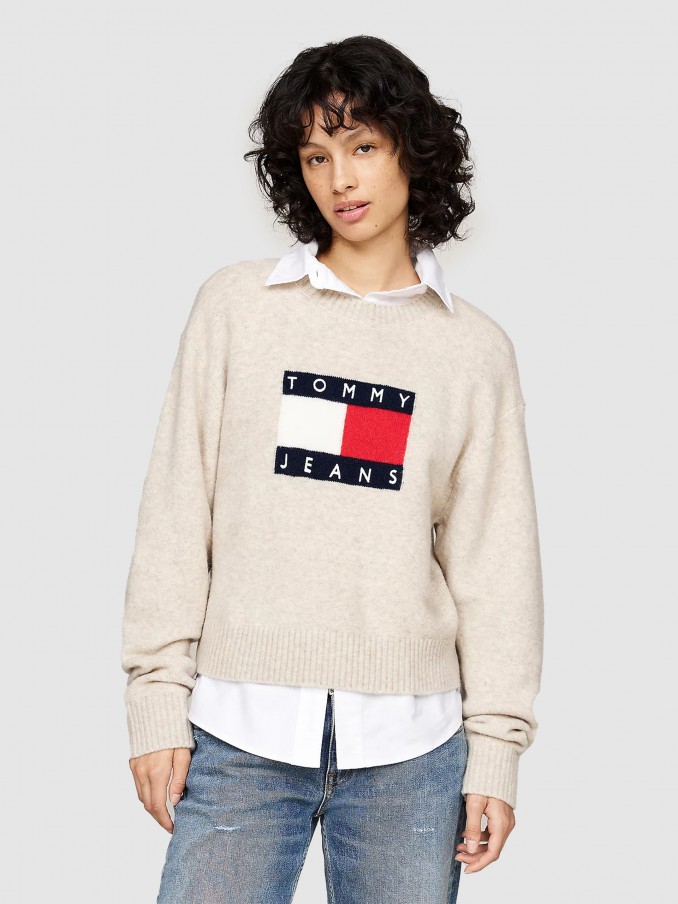 Sueter Mujer Beige Tommy Jeans