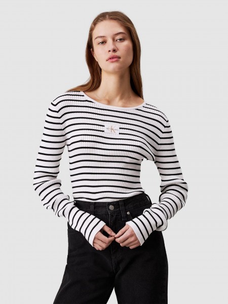 Pullover Woman Black Stripe Calvin Klein