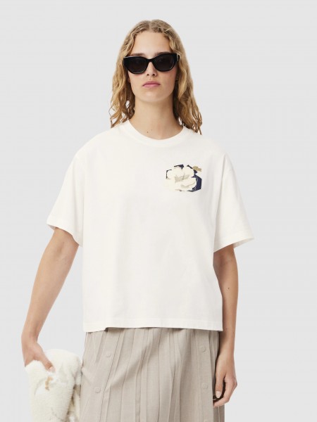 Camiseta Mujer Crema Lacoste