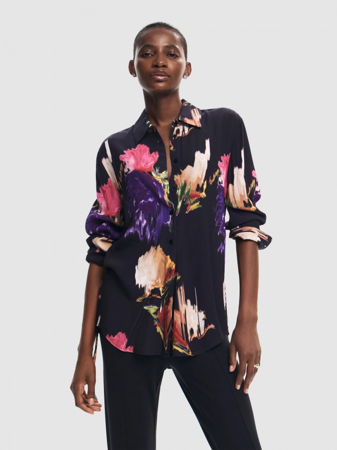 Camisa Mujer Negro Desigual