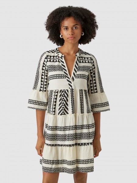 Dress Woman White W / Black Vero Moda
