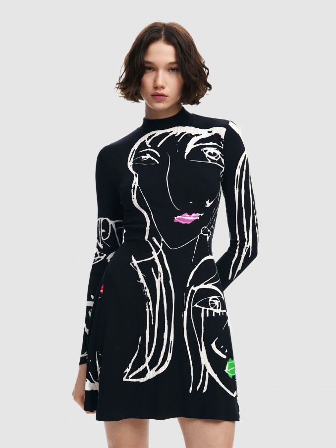 Vestido Mujer Negro Desigual