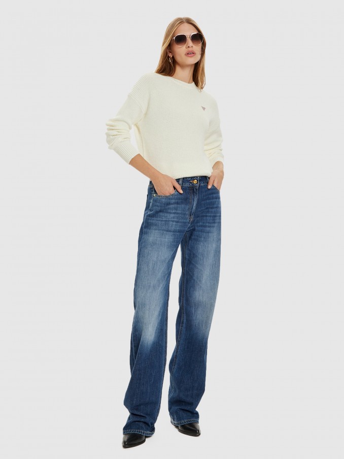 Pullover Woman White Guess Jeans