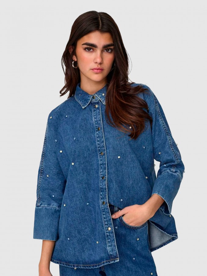 Camisa Mulher Onlgrace 3/4 Rhinestone Mb Dnm Shirtnoos Only