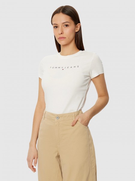 T-Shirt Woman Cream Tommy Jeans