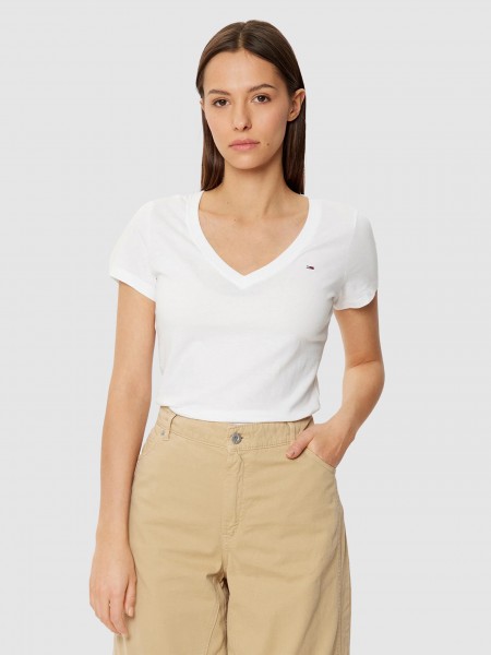 T-Shirt Woman Cream Tommy Jeans