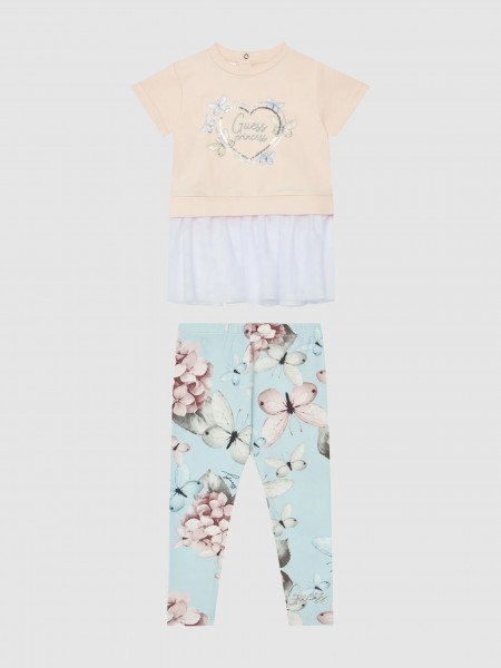 Conjuntos Menina Set Ss T-Shirt W/mesh+Legging S Guess Kids