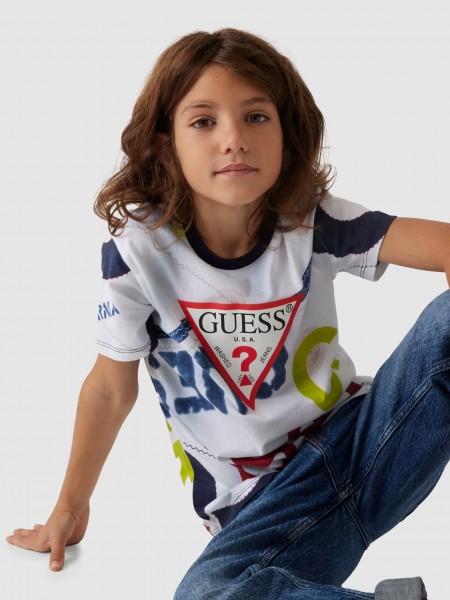 T-Shirt Menino Navy Boats Print Guess Kids