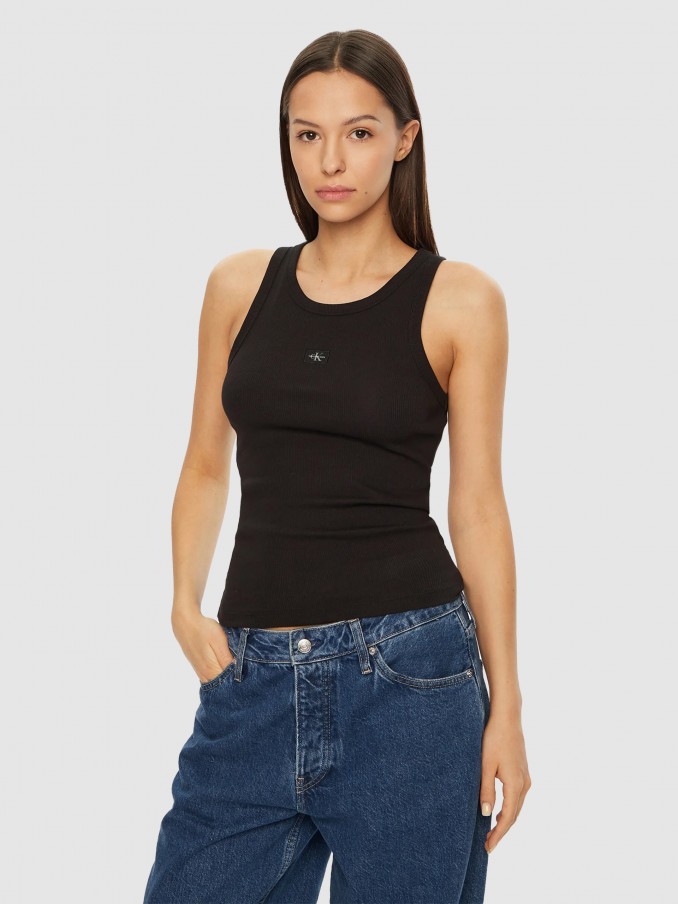 Tops Mulher Woven Label Rib Tank Top Calvin Klein
