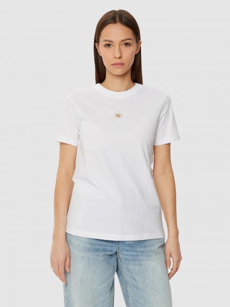 T-Shirt Mulher Woven Label Regular Jersey Tee Calvin Klein