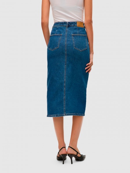 Saia Mulher Vmveri Hr Calf Denim Skirt Ga Mix Noos Vero Moda