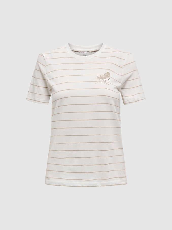 Camiseta Mujer Blanco Con Beige Only