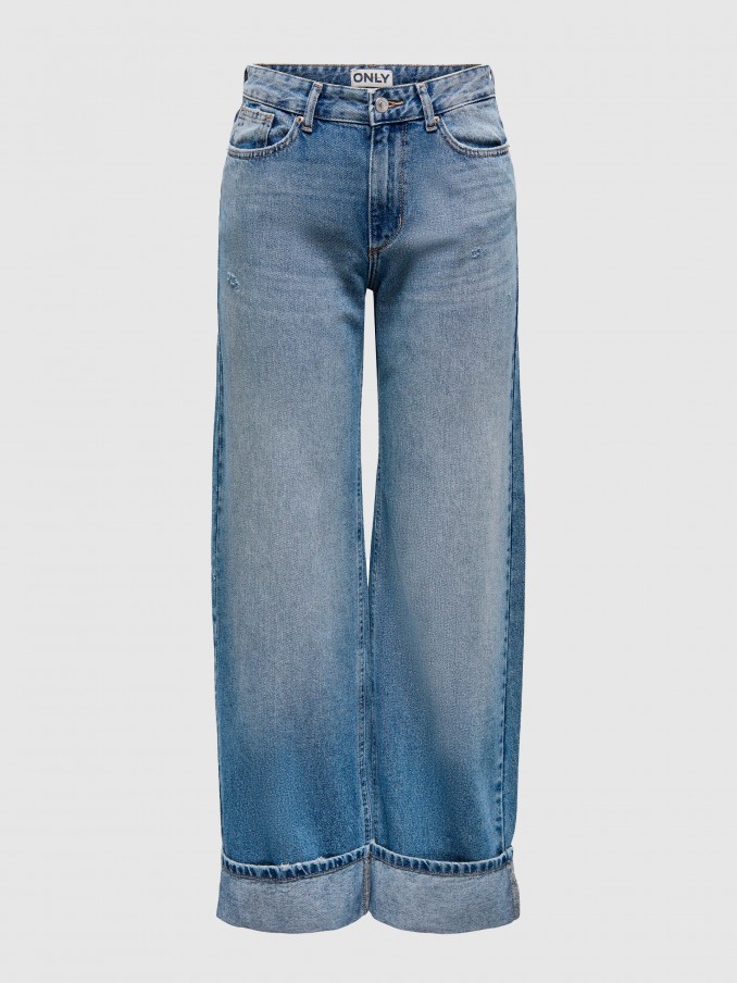Calca Mulher Onlella Mw Wide Fold Up Dnm Tai519 Only