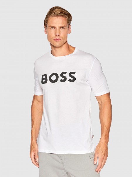 T-Shirt Man White W / Black Boss Orange