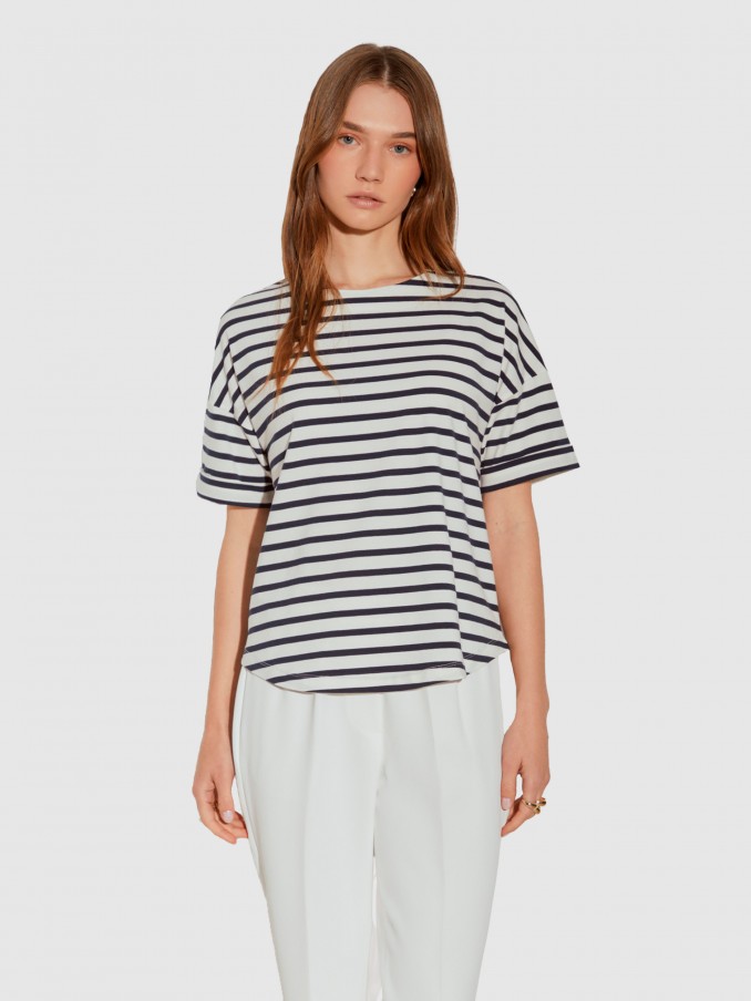 T-Shirt Woman Blue Stripe Lion Of Porches