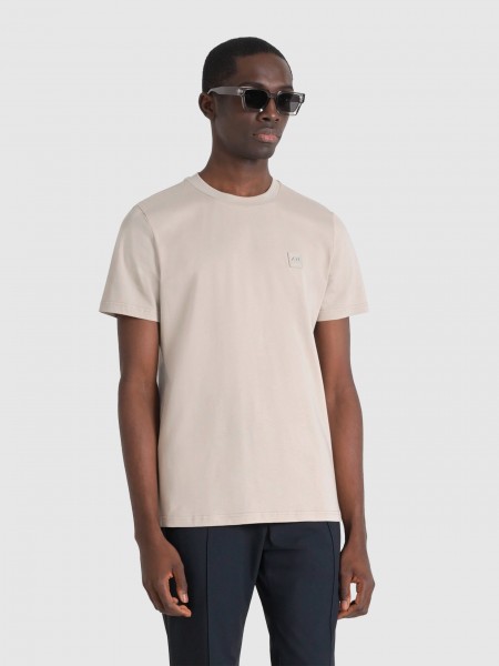 Homem T-Shirt Regular Fit In Jersey Cotton Fabric With Logoed Metal Badge On Rubber Patch Antony Mor