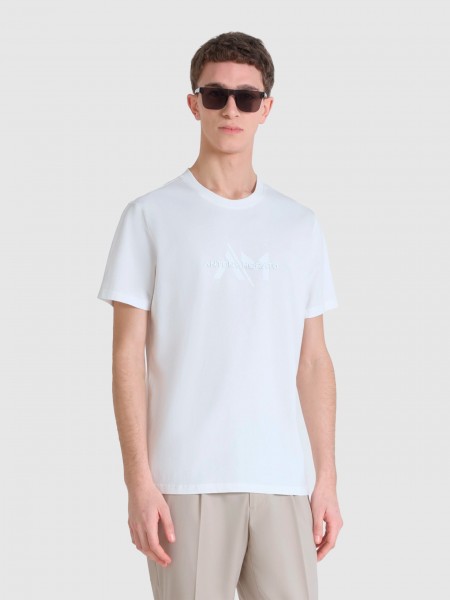 Homem T-Shirt Regular Fit In Jersey Cotton Fabric With Matt Plastic And Rubber Logo Print Antony Mor