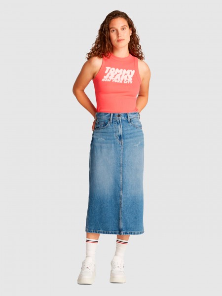 Saia Mulher Claire Midi Skirt Bi8036 Tommy Jeans